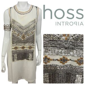 Hoss Intropia White and Silver Embellished Dress